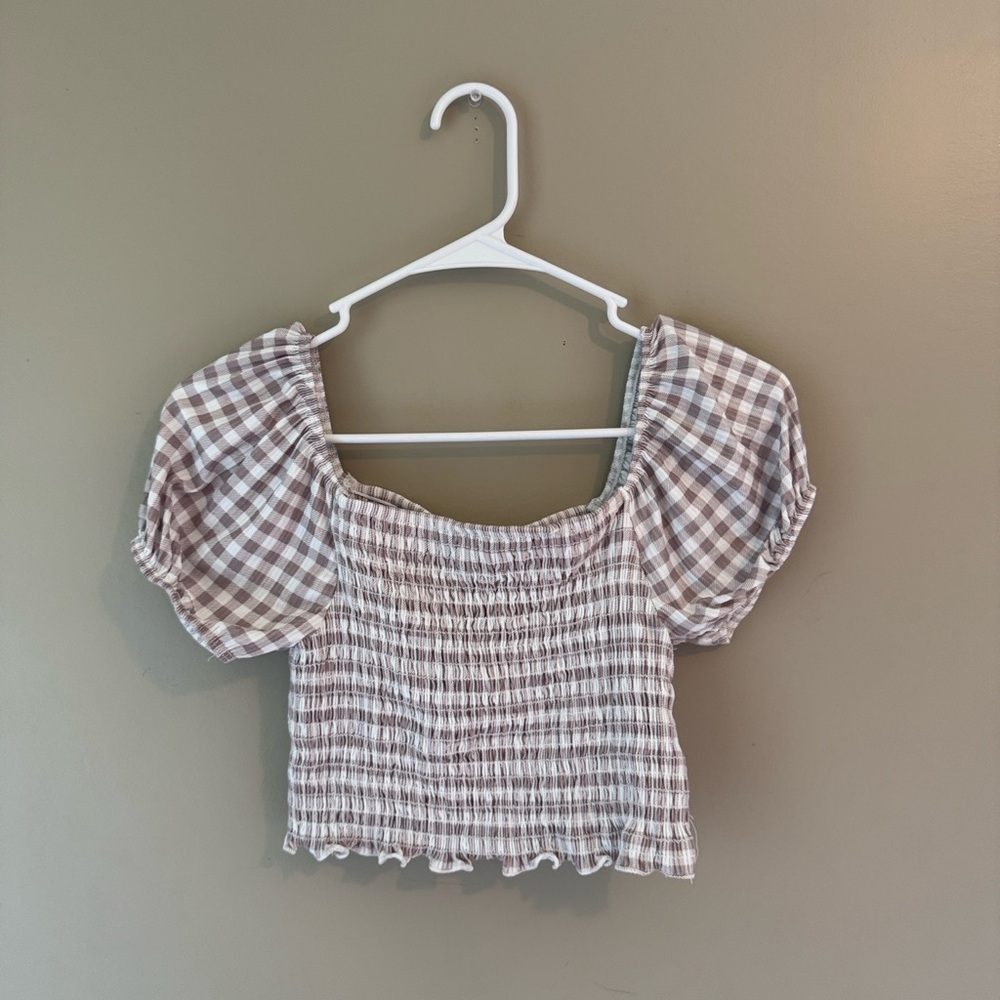 Caution To The Wind Checkered Puff Sleeve Blouse